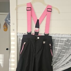 Gerry Kids Black Snow Pants with Pink Suspenders